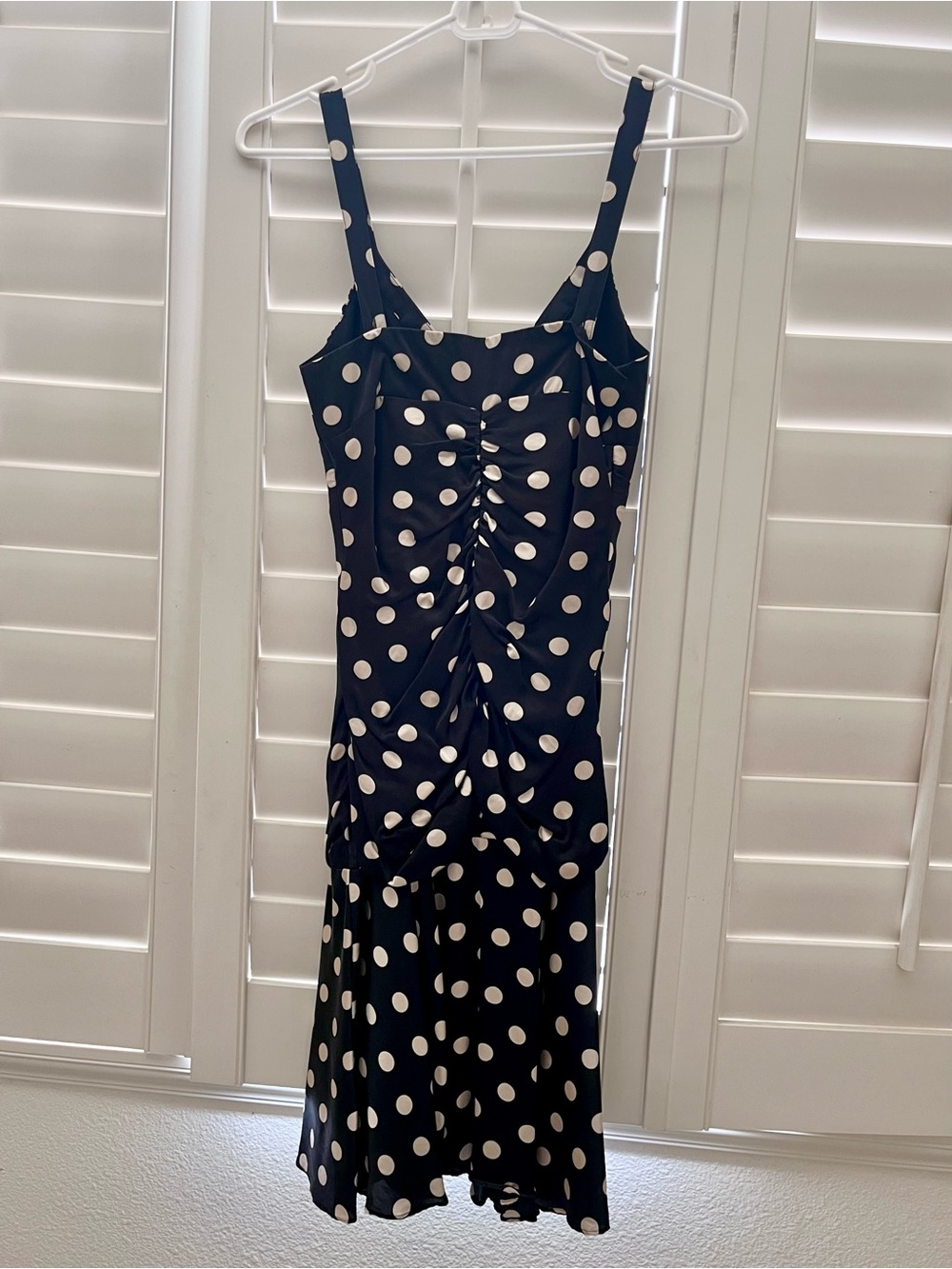 RARE Vintage Y2K Betsey Johnson black & White Polka Dot Ruched Midi Dress size 4 - Picture 8 of 10